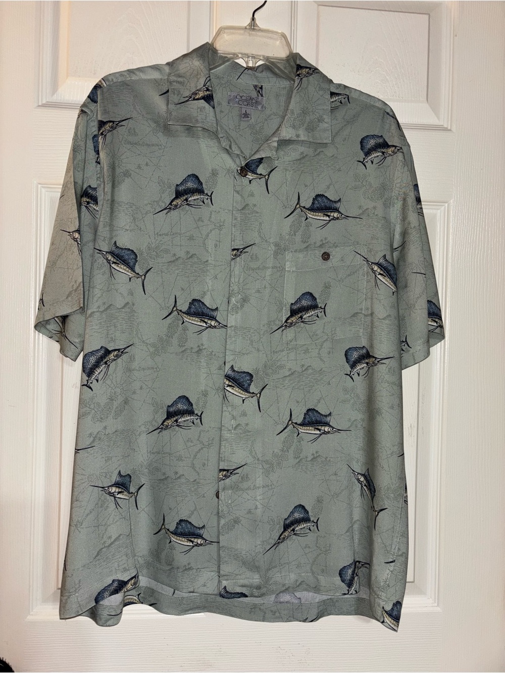 Men's Short-Sleeve Sailfish Print Button-Down Shirt - Sage Green